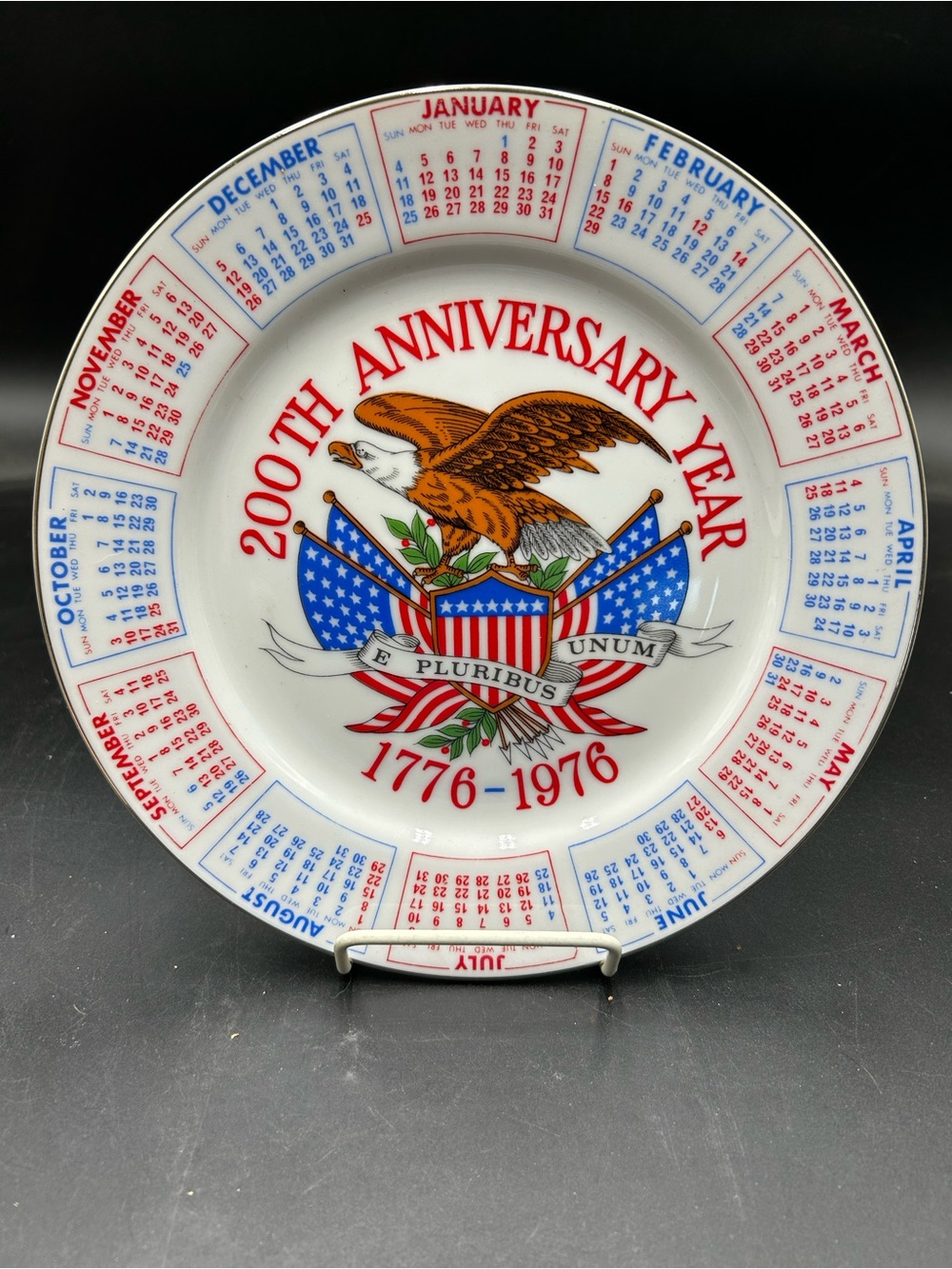 1776-1976 200th Anniversary Eagle Commemorative Plate - White/Red/Blue